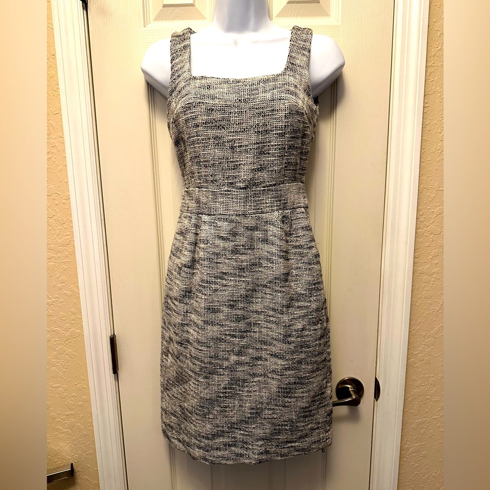 Black and cream tweed mini dress.
